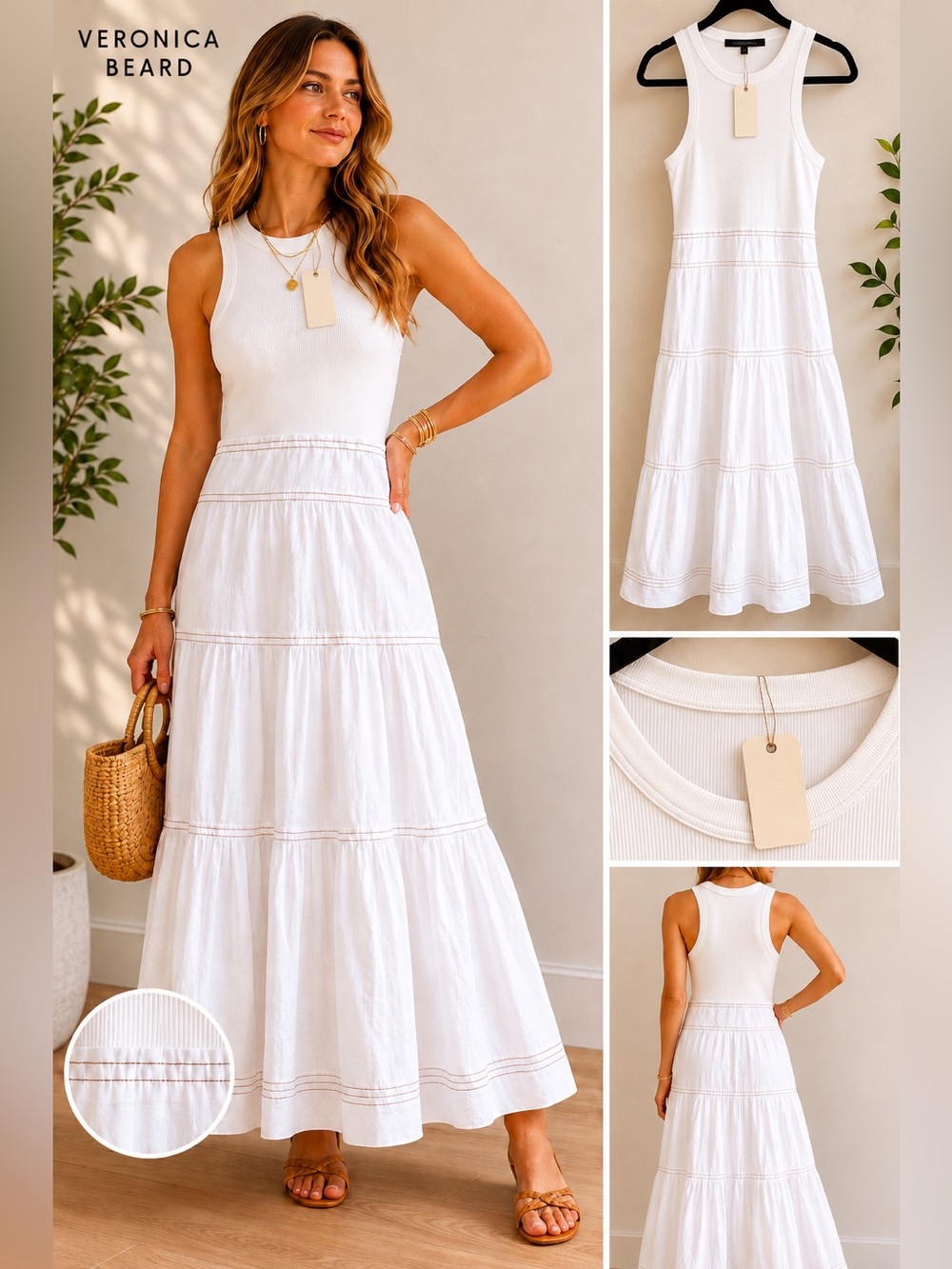 Veronica Beard white Ribbed Tank Tiered Maxi Dress size XS